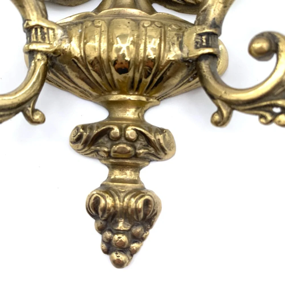 VTG Solid Brass Wall Sconce Double Arm Candle Holder Classic French Deco Style - Picture 6 of 11